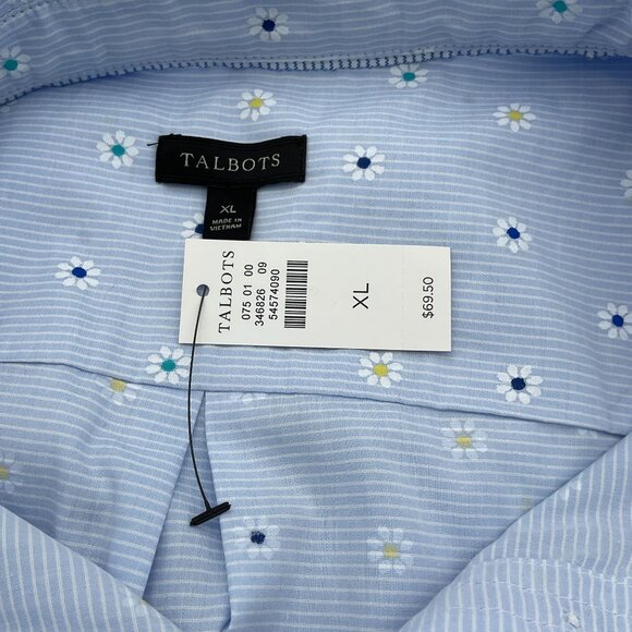 Talbots Classic Cotton Button-Front Shirt Daisy Stripe XL NWT - Picture 6 of 9